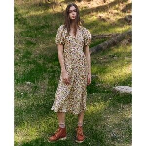 The Great Hyacinth Midi Dress Floral Printed Swing Ruffle Silk S-1 NEW 279876